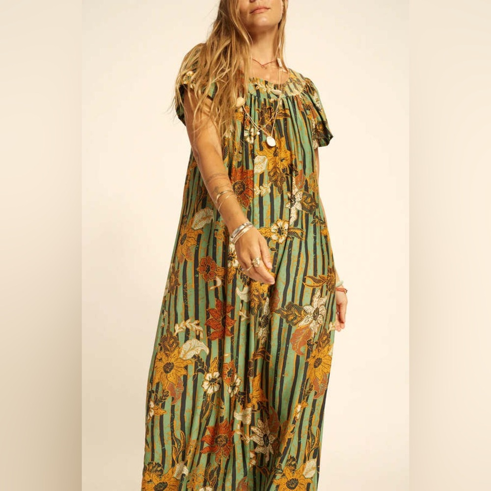 Natalie Martin Sienna Dress- Multi 100% Silk Maxi Loose Fit Size S